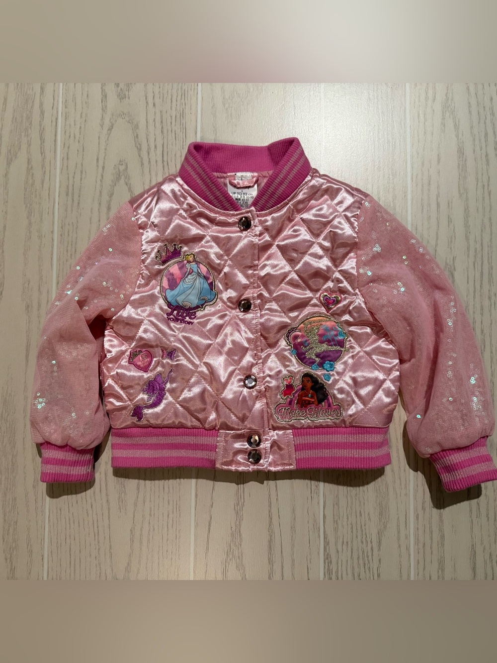 Disney Parks Girls Pink Princess‎ Satin Bomber Jacket Size 2